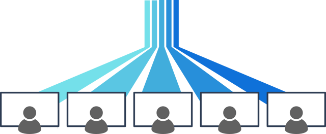 A blue and white image of a tunnel with a light shining through it.