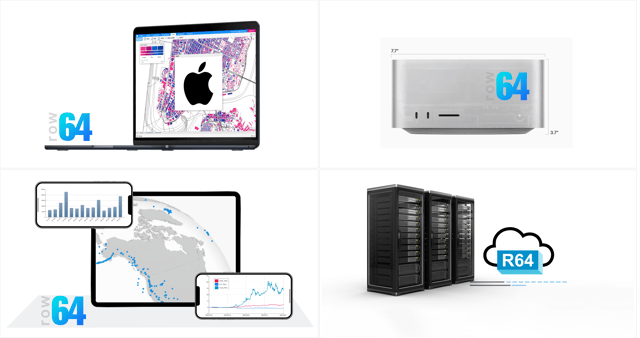 A collection of four images, each featuring a different Apple product. The first image displays a laptop computer, the second showcases a cell phone, the third presents a desktop computer, and the fourth features a server. These images are arranged in a square format, with each product being the central focus of its respective image.