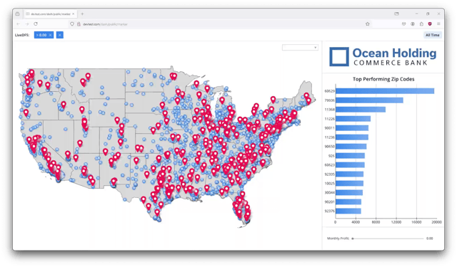 A map of the United States with numerous red and blue dots scattered across the country.